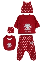 Resim Toptan - Civil Baby - Kırmızı - Bebek Kız-Zıbın Takımları-50 AY (4 LU) 4 Adet 