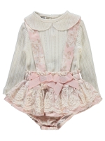 Picture of Wholesale - Civil Baby - Pink-Marl - Baby Girl-Dungarees-74-80-86 Month (1-1-1) 3 Pieces 